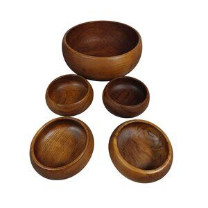 Vintage Dolphin Genuine Teak Wood Salad Bowl Set MCM Retro Wooden Decor